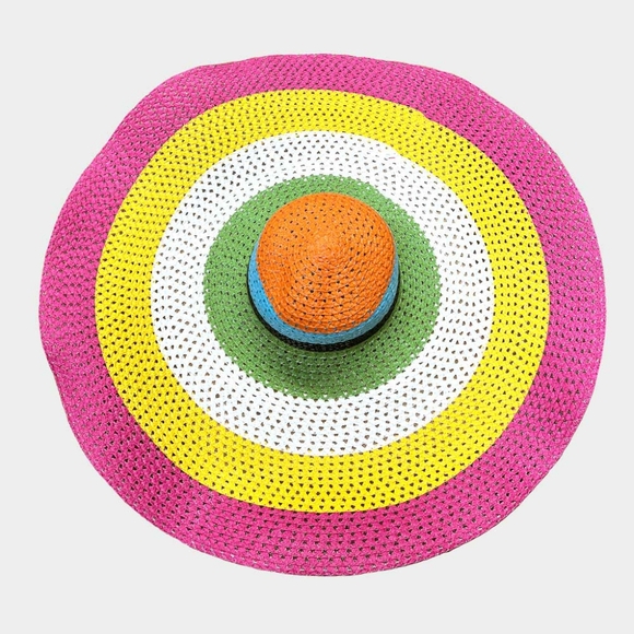 Rainbow Color Block Straw Sun Hat